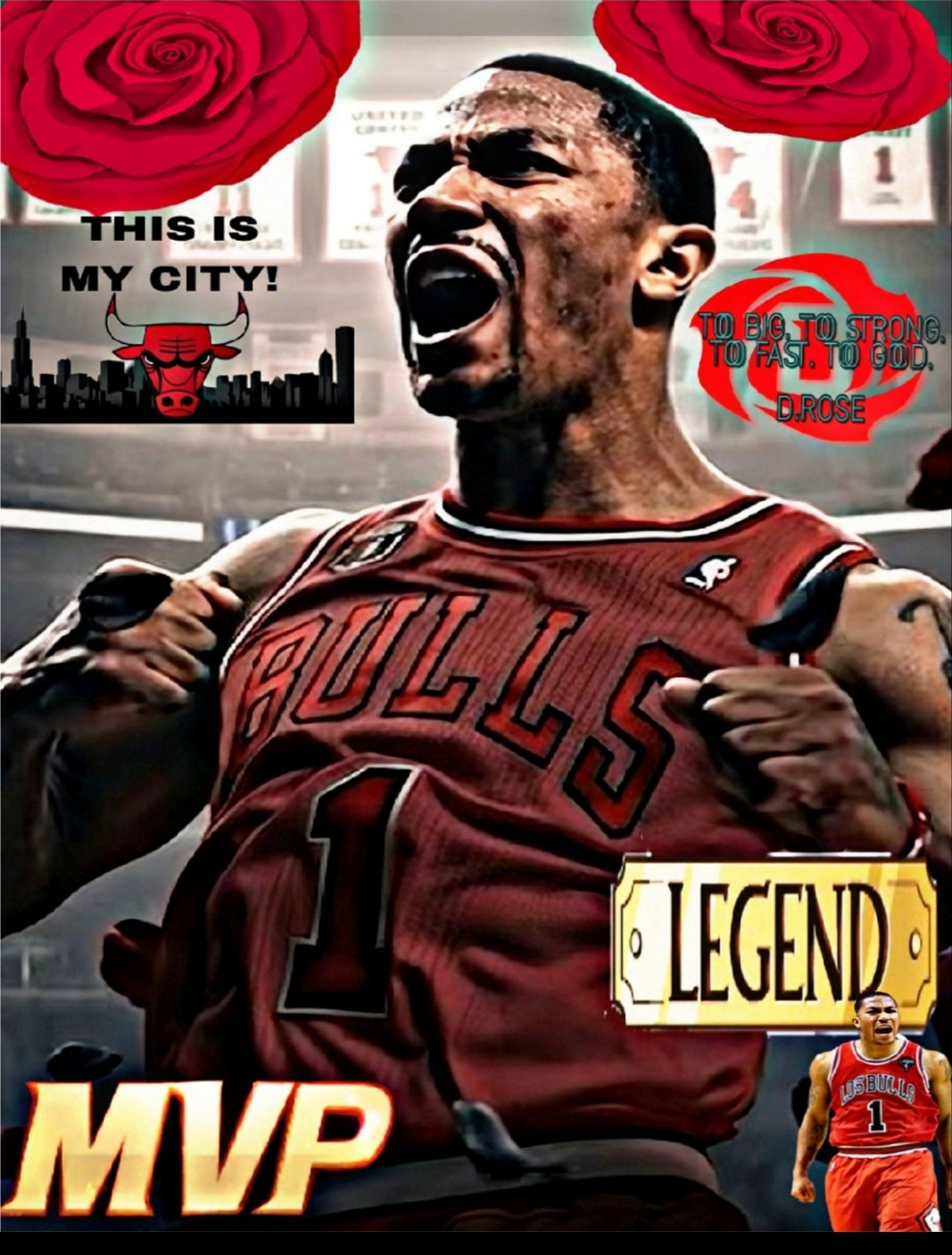 NEW! DERRICK ROSE SELF CREATED ORIGINAL BULLS 8.5x11 ULTRA GLOSSY ART POSTER!