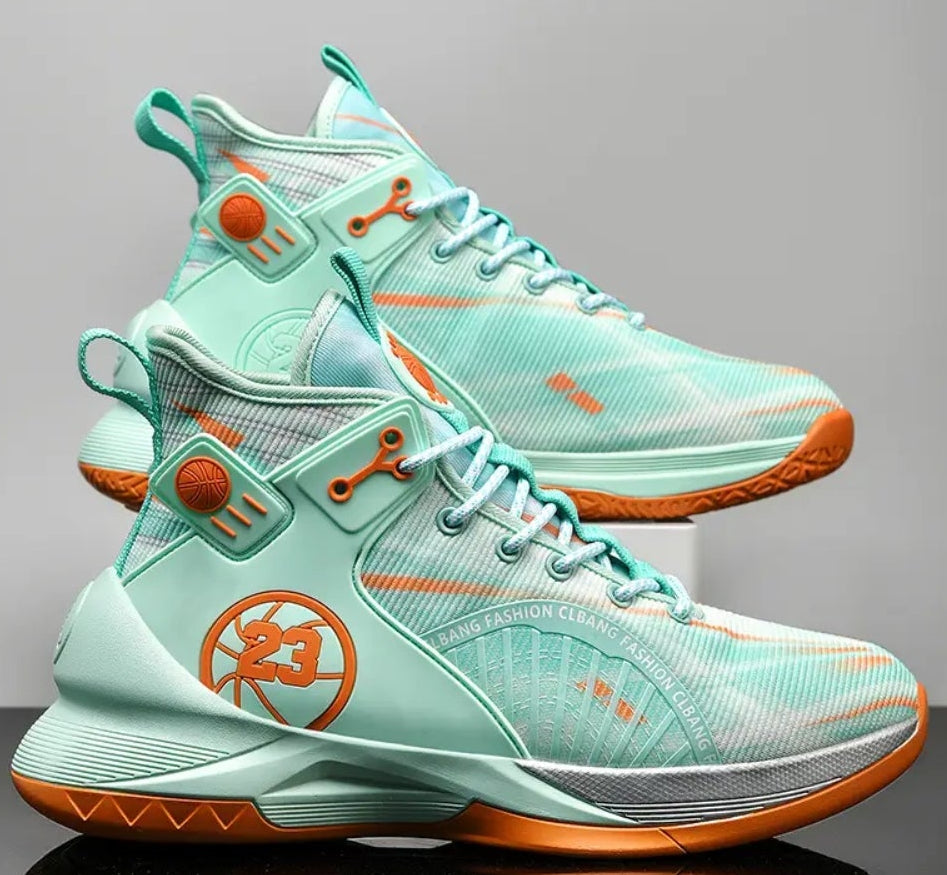 BRAND NEW! PURPLE AND GOLD,BLACK AND WHITE,AND GREEN AND ORANGE SPORTS ATHLETIC MEN’S SIZES 6.5-11 BASKETBALL SHOES