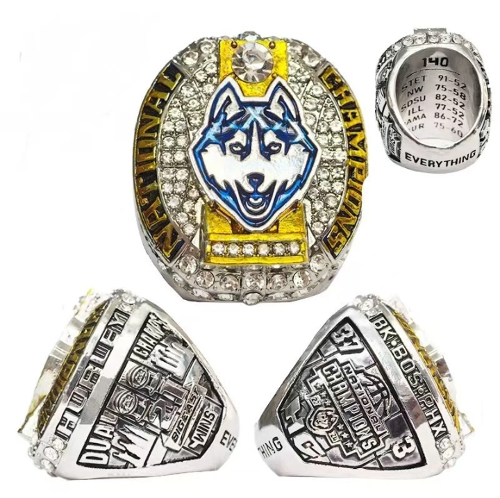 BRAND NEW!💯 CUSTOM MADE🖐️COLLECTORS UCONN HUSKIES COLLEGE SOUVENIR SIZE 11 BASKETBALL FAN RING WITH BRAND NEW! WOOD DISPLAY PROTECTION RING BOX BUNDLE SET!🔥
