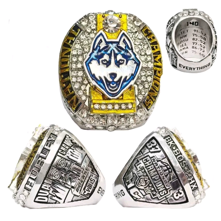 BRAND NEW!💯 CUSTOM MADE🖐️COLLECTORS UCONN HUSKIES COLLEGE SOUVENIR SIZE 11 BASKETBALL FAN RING WITH BRAND NEW! WOOD DISPLAY PROTECTION RING BOX BUNDLE SET!🔥