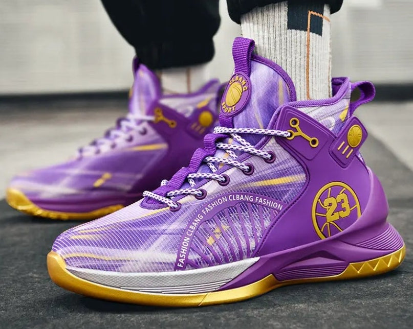 BRAND NEW! PURPLE AND GOLD,BLACK AND WHITE,AND GREEN AND ORANGE SPORTS ATHLETIC MEN’S SIZES 6.5-11 BASKETBALL SHOES
