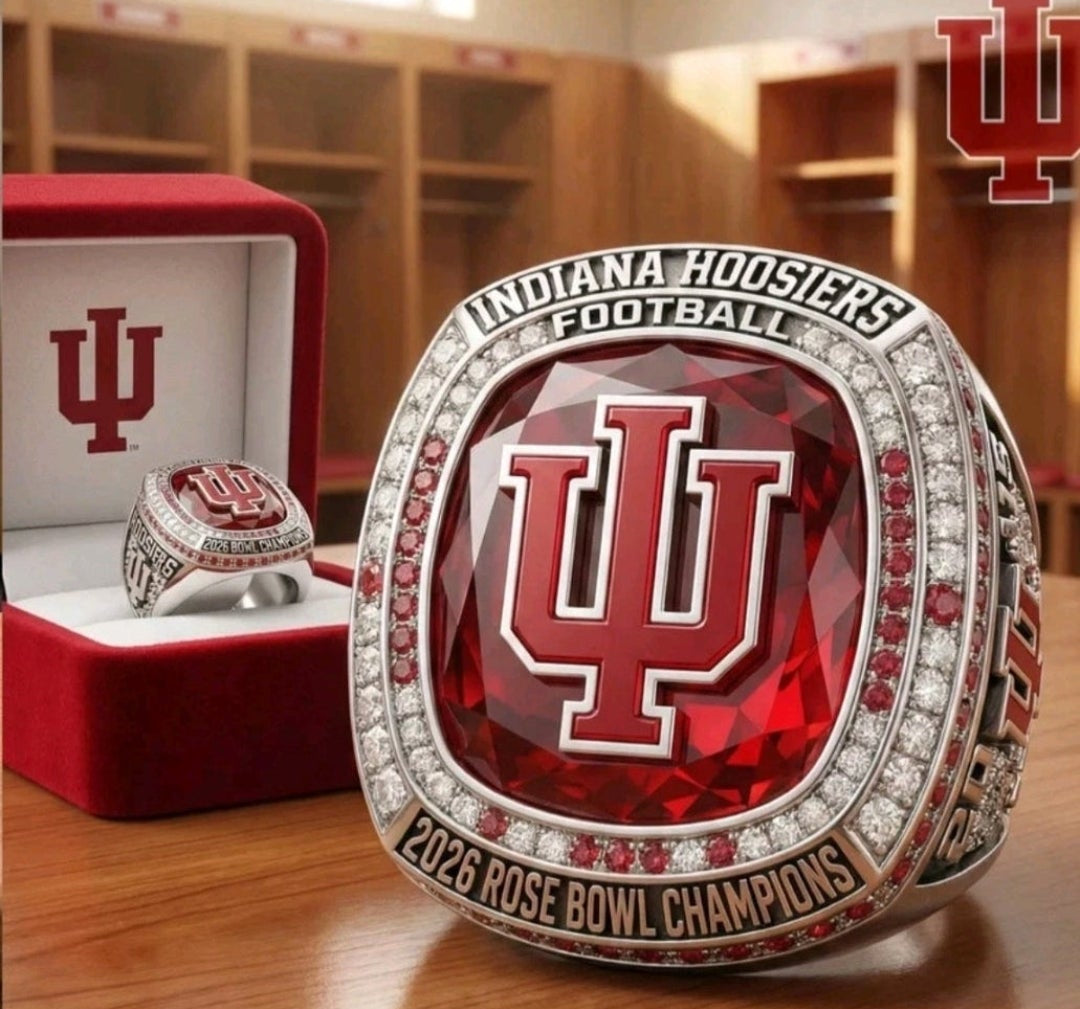 BRAND NEW!💯 CUSTOM MADE🖐️COLLECTORS INDIANA HOOSIERS SIZE 11 COLLEGE SOUVENIR FOOTBALL 2026 ROSE🌹BOWL CHAMPIONS RING WITH BRAND NEW! DISPLAY PROTECTION RING BOX!🤩