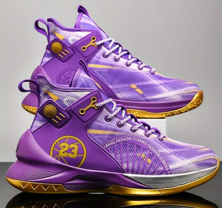 BRAND NEW! PURPLE AND GOLD,BLACK AND WHITE,AND GREEN AND ORANGE SPORTS ATHLETIC MEN’S SIZES 6.5-11 BASKETBALL SHOES