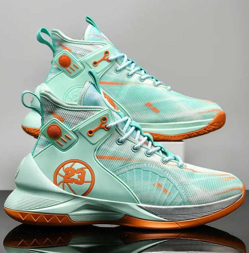 BRAND NEW! PURPLE AND GOLD,BLACK AND WHITE,AND GREEN AND ORANGE SPORTS ATHLETIC MEN’S SIZES 6.5-11 BASKETBALL SHOES