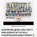 NFL Team Rings Set Of 58 Rings Size 11 Mega 18k Gold Sterling Silver Bundle Set With Mini NFL Trophy🏆And Hardwood Championship Ring Set Display Protection Holder!