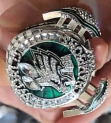 BRAND NEW!💯 HAND-MADE🖐️JALEN HURTS 2025 COLLECTORS SOUVENIR FOOTBALL SIZE 11 FAN RING WITH BRAND NEW! BLACK DISPLAY PROTECTION RING BOX AND SIX BRAND NEW! JALEN HURTS EAGLES 8.5x11 ULTRA PREMIUM GLOSSY 2025 CHAMPION CREATED ORIGINAL POSTERS!🤩