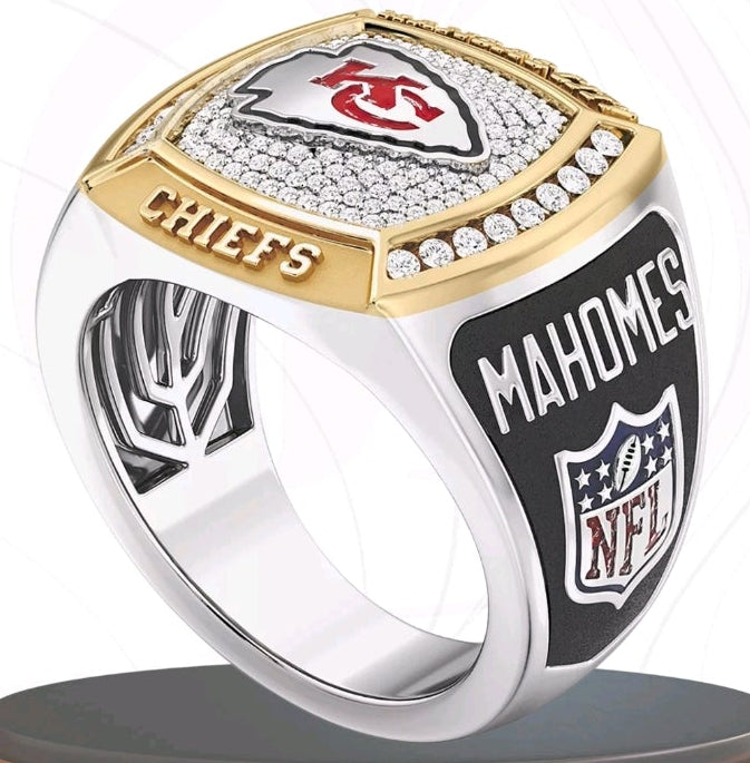 NEW!💯 KANSAS CITY CHEIFS CUSTOM-MADE🖐️PATRICK MAHOMES LOADED ICED OUT🥶DIAMOND💎CLUSTER CHAMPIONSHIP🏆HIGH QUALITY ENGRAVED 14K GOLD🌟FOOTBALL🏈SIZE 11 RING!🤩