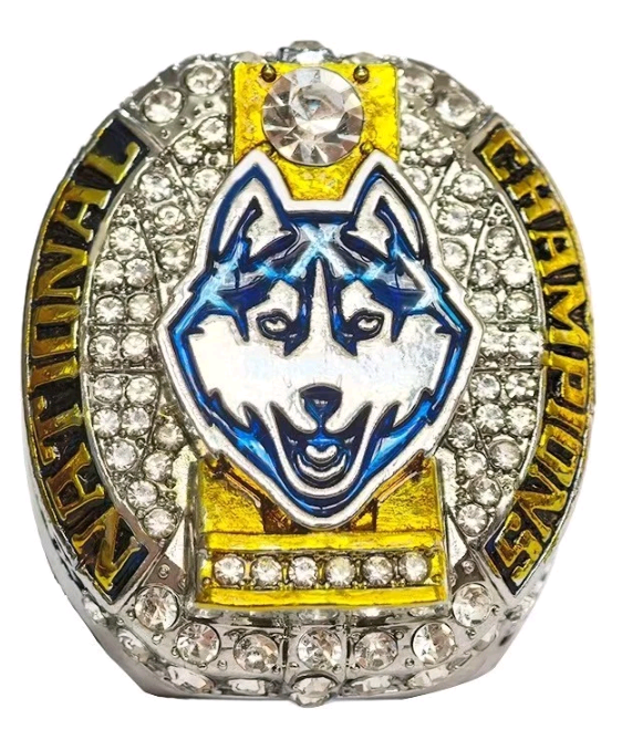 BRAND NEW!💯 CUSTOM MADE🖐️COLLECTORS UCONN HUSKIES COLLEGE SOUVENIR SIZE 11 BASKETBALL FAN RING WITH BRAND NEW! WOOD DISPLAY PROTECTION RING BOX BUNDLE SET!🔥
