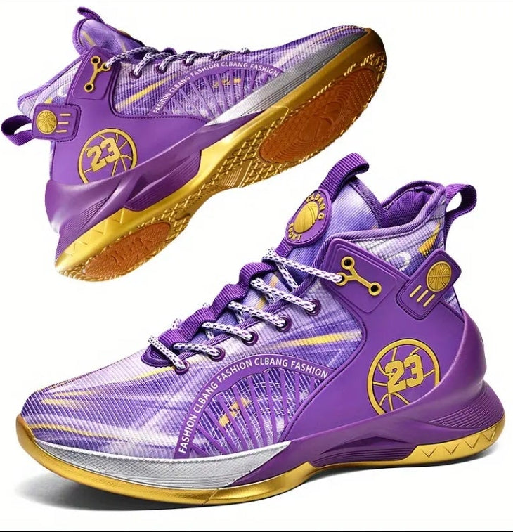BRAND NEW! PURPLE AND GOLD,BLACK AND WHITE,AND GREEN AND ORANGE SPORTS ATHLETIC MEN’S SIZES 6.5-11 BASKETBALL SHOES