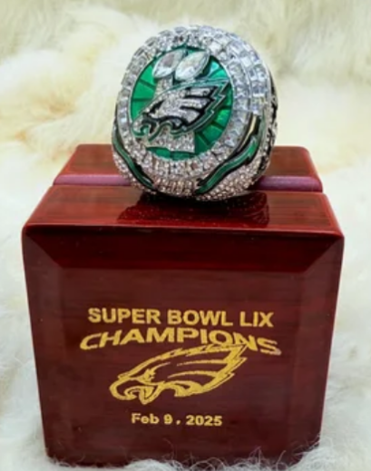 NEW!💯 HAND-MADE🖐️JALEN HURTS 2025 COLLECTORS SOUVENIR FOOTBALL SIZE 11 FAN RING WITH NEW! CHAMPIONSHIP HARDWOOD DISPLAY PROTECTION EAGLES CHAMPIONSHIP BOX AND SIX NEW! JALEN HURTS EAGLES 8.5x11 ULTRA PREMIUM GLOSSY 2025 CHAMPION CREATED ORIGINAL POSTERS