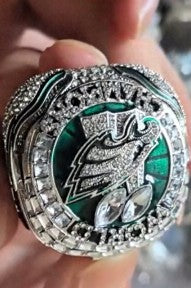 BRAND NEW!💯 HAND-MADE🖐️JALEN HURTS 2025 COLLECTORS SOUVENIR FOOTBALL SIZE 11 FAN RING WITH BRAND NEW! BLACK DISPLAY PROTECTION RING BOX AND SIX BRAND NEW! JALEN HURTS EAGLES 8.5x11 ULTRA PREMIUM GLOSSY 2025 CHAMPION CREATED ORIGINAL POSTERS!🤩