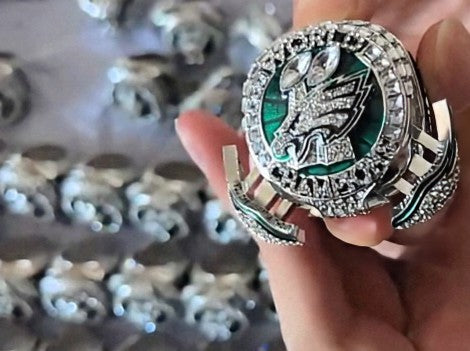 BRAND NEW!💯 HAND-MADE🖐️JALEN HURTS 2025 COLLECTORS SOUVENIR FOOTBALL SIZE 11 FAN RING WITH BRAND NEW! BLACK DISPLAY PROTECTION RING BOX AND SIX BRAND NEW! JALEN HURTS EAGLES 8.5x11 ULTRA PREMIUM GLOSSY 2025 CHAMPION CREATED ORIGINAL POSTERS!🤩