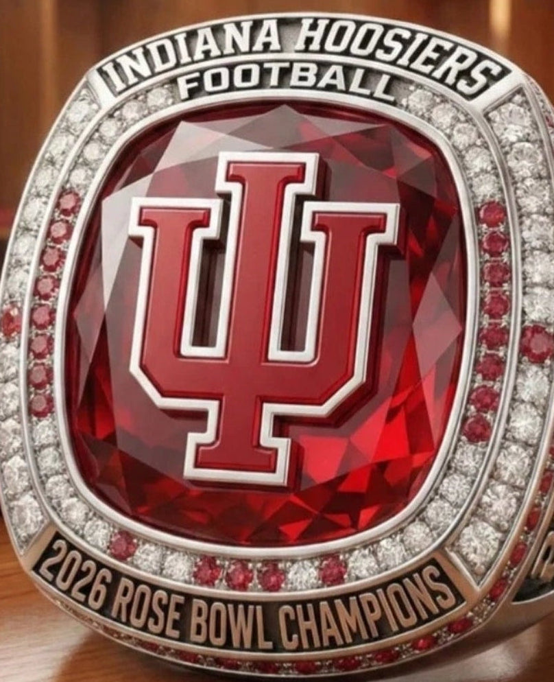 BRAND NEW!💯 CUSTOM MADE🖐️COLLECTORS INDIANA HOOSIERS SIZE 11 COLLEGE SOUVENIR FOOTBALL 2026 ROSE🌹BOWL CHAMPIONS RING WITH BRAND NEW! DISPLAY PROTECTION RING BOX!🤩