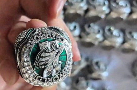 BRAND NEW!💯 HAND-MADE🖐️JALEN HURTS 2025 COLLECTORS SOUVENIR FOOTBALL SIZE 11 FAN RING WITH BRAND NEW! BLACK DISPLAY PROTECTION RING BOX AND SIX BRAND NEW! JALEN HURTS EAGLES 8.5x11 ULTRA PREMIUM GLOSSY 2025 CHAMPION CREATED ORIGINAL POSTERS!🤩