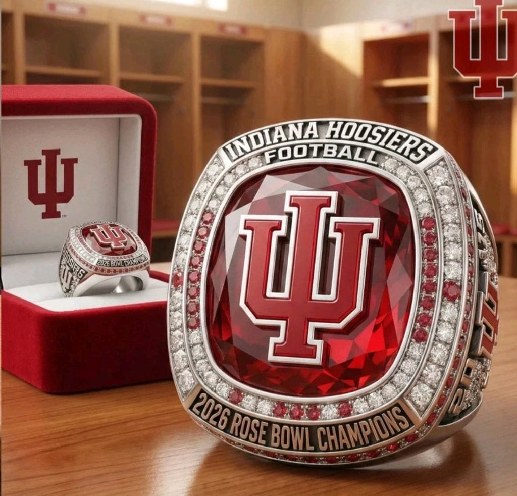 BRAND NEW!💯 CUSTOM MADE🖐️COLLECTORS INDIANA HOOSIERS SIZE 11 COLLEGE SOUVENIR FOOTBALL 2026 ROSE🌹BOWL CHAMPIONS RING WITH BRAND NEW! DISPLAY PROTECTION RING BOX!🤩