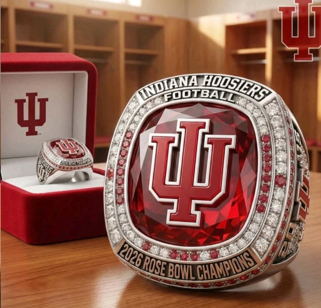 BRAND NEW!💯 CUSTOM MADE🖐️COLLECTORS INDIANA HOOSIERS SIZE 11 COLLEGE SOUVENIR FOOTBALL 2026 ROSE🌹BOWL CHAMPIONS RING WITH BRAND NEW! DISPLAY PROTECTION RING BOX!🤩